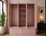 Modern Pink 4 Door Wardrobe with 4 Drawers – Spacious Bedroom Storage Cabine – Modern Bedroom Storage - Image 4