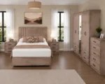 Designer Double Bed Furniture Set – Five Door Wardrobe with Four Bottom Drawers – Complete Bedroom Collection