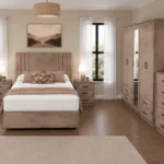 Designer Double Bed Furniture Set – Five Door Wardrobe with Four Bottom Drawers – Complete Bedroom Collection