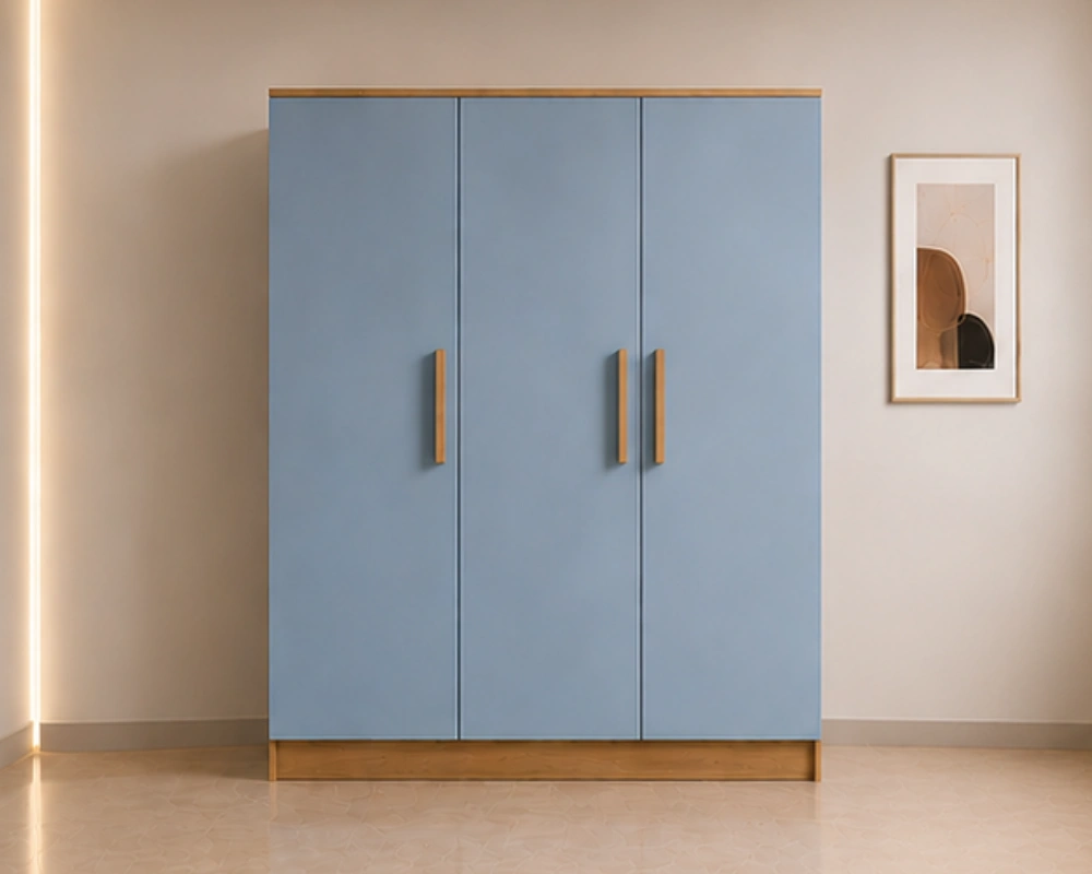 Modern Sky Blue 3-Door Wardrobe Elegant Light Blue 3 Door Wardrobe - Contemporary Bedroom Furniture - Image 1