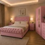 Classic Bedroom Furniture Set - King Size Bed - Two Door Mirror Wardrobe With Bottom Drawer - Chest of Five Drawers - Two Bedside Tables