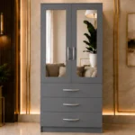 Modern Grey 2 Door Mirrored Wardrobe with 3 Drawers