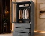 Modern Iron Grey 2 Door Mirrored Wardrobe with 3 Drawers - Smart Living Two Door Wardrobe Cabinet - Image 4