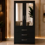 Modern Black 2 Door Mirrored Wardrobe with 3 Drawers - Elegant Home Storage Wardrobe with Mirrors
