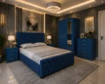 Premium Wooden King Size Bed Set - Two Door Wardrobe With One Mirror - Chest of Five Drawers With Two Bed Side Table