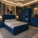 Premium Wooden King Size Bed Set - Two Door Wardrobe With One Mirror - Chest of Five Drawers With Two Bed Side Table