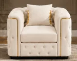 Madrid light beige Armchair – Luxury Chesterfield Accent Chair with Gold Accents | UK