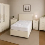 Complete Cream King Size Bedroom Suite - 3 Door Wardrobe With Four Drawer - Chest of Five Drawers With Two Bed Side Table