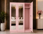Modern Pink 3 Door Wardrobe with Full-Length Mirrors – Stylish Bedroom Furniture - Image 3