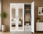 Deluxe 3 Door Wardrobe with Hanging Space - Classic Three Door Bedroom Wardrobe with Twin Mirrors - Image 3