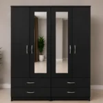 Modern black 4 Door Wardrobe with 4 Drawers & 2 Mirrors - Modern 4 Door Wardrobe with 2 Mirrors & 4 Drawers