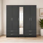 Modern 5 Door Wardrobe with Mirror | Large Bedroom Storage with 4 Drawers