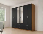 Stylish 6 Door Wardrobe with 6 Drawers and 2 Mirrors - Contemporary 6 Door Wooden Wardrobe