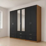 Stylish 6 Door Wardrobe with 6 Drawers and 2 Mirrors - Contemporary 6 Door Wooden Wardrobe
