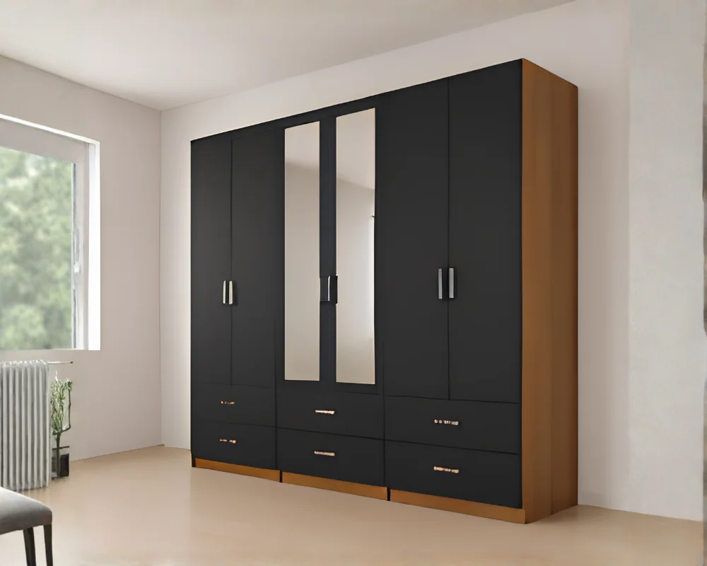 Premium 6 Door Wardrobe – Luxury Bedroom Storage UK Stylish 6 Door Wardrobe with 6 Drawers and 2 Mirrors - Contemporary 6 Door Wooden Wardrobe - Image 1