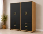 Modern 4 Door Wardrobe with 3 Drawers – Stylish Black & Wood Bedroom Storage - Image 2