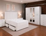 King Size Bed Furniture Set - Six Door Wardrobe With Four Drawer - Chest of Five Drawers With Two Bed Side Table - Image 4