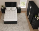 Modern Bedroom Collection – Double Bed, Five Door Mirror Wardrobe with Four Bottom Drawers, Chest of Five Drawers & Two Bed Side Tables - Image 3