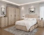 Premium Bedroom Furniture Set – Double Bed, 5 Door Full Mirror Wardrobe with Four Bottom Drawers – Chest of Five Drawers & Two Bed Side Tables - Image 2