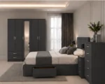 Modern Luxury Bedroom Suite – Double Bed, Five Door Wardrobe with Full Mirror, Five Drawer Chest & Two Bed Side Tables - Image 3