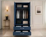 Luxury Wooden 2 Door Storage Wardrobe with Blue colors wardrobe - Premium Two Door Bedroom Wardrobe - Image 5