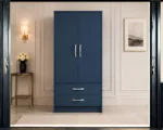 Luxury Wooden 2 Door Storage Wardrobe with Blue colors wardrobe - Premium Two Door Bedroom Wardrobe