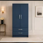 Luxury Wooden 2 Door Storage Wardrobe with Blue colors wardrobe - Premium Two Door Bedroom Wardrobe