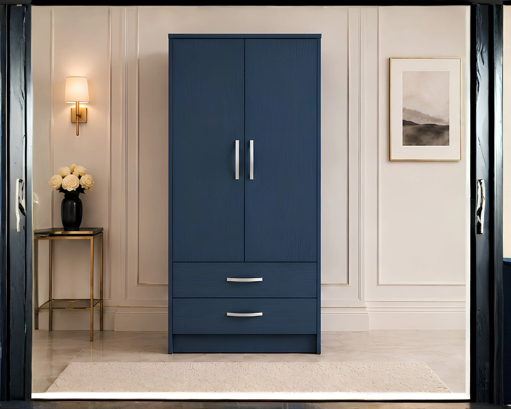 Premium Design Wardrobe (9) SpaceSaver Two Door Wardrobe with Drawers - Contemporary Two Door Wardrobe Cabinet - Image 1