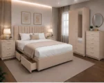 Modern Bedroom Collection - Double Bed - Two Door Mirror Wardrobe With Bottom Drawer - Chest of Five Drawers - Bedside Table Pair - Image 5