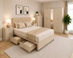 Elegant Double Bed Room Set – Five Door Wardrobe, Full Mirror, Four Bottom Drawers, Chest of Five Drawers & Bed Side Tables - Image 5