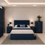 Stylish Bedroom Furniture Package – Double Bed with Five Door Mirrored Wardrobe, Four Bottom Drawers & Five Drawer Chest