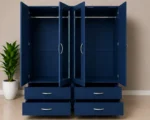 premium blue Bedroom Wardrobe – 4 Doors, 4 Drawers & 2 Mirrors - Elegant 4 Door Wardrobe with Dual Mirrors - Image 3