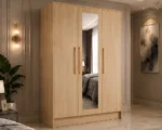 Natural Oak 3 Door Mirrored Wardrobe – Elegant Wooden Bedroom Storage Solution - Image 5