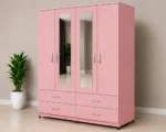 Elegant pink 4 Door Wardrobe with 4 Drawers and Dual Mirrors - Luxury 4 Door Mirror Wardrobe - Image 2