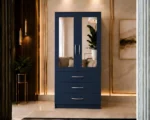 Modern Blue 2 Door Mirrored Wardrobe with 3 Drawers - Premium Organizer Wardrobe with 3 Drawers
