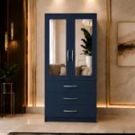 Modern Blue 2 Door Mirrored Wardrobe with 3 Drawers - Premium Organizer Wardrobe with 3 Drawers