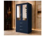 Modern Blue 2 Door Mirrored Wardrobe with 3 Drawers - Premium Organizer Wardrobe with 3 Drawers - Image 3