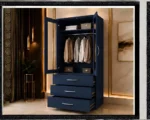 Modern Blue 2 Door Mirrored Wardrobe with 3 Drawers - Premium Organizer Wardrobe with 3 Drawers - Image 5