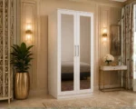 Modern White 2 Door Wardrobe with Dual Full-Length Mirrors - Elegant Double Door Wardrobe with Storage Drawers - Image 2