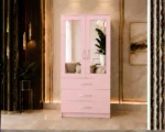 Modern Light Pink 2 Door Mirrored Wardrobe with 3 Drawers - Wooden Two Door Wardrobe with Mirrors