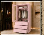 Modern Light Pink 2 Door Mirrored Wardrobe with 3 Drawers - Wooden Two Door Wardrobe with Mirrors - Image 5