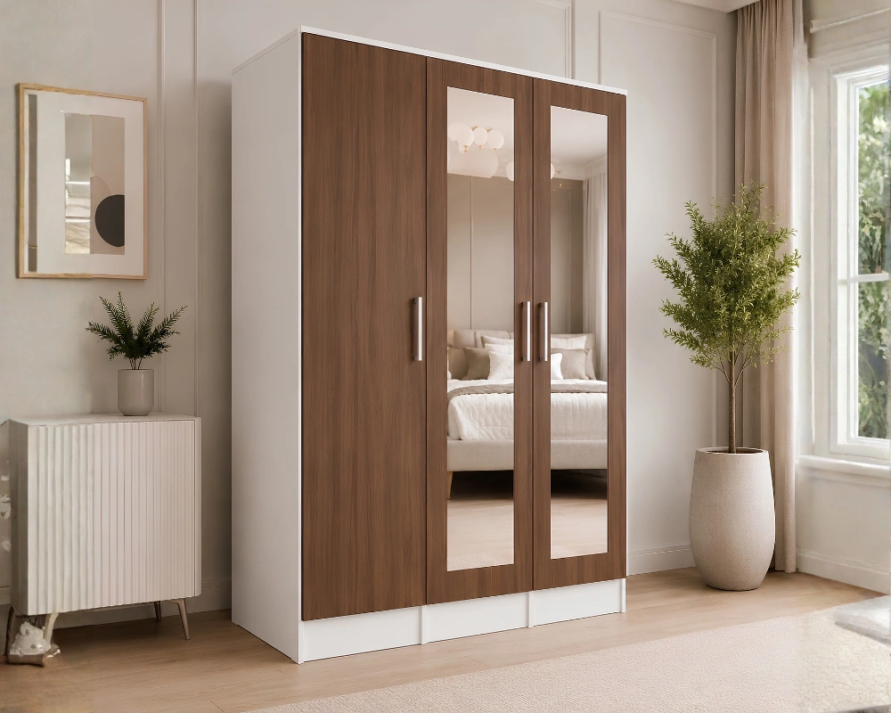 Premium Triple Door Bedroom Wardrobe Modern 3 Door Mirrored Wardrobe – Wooden Bedroom Storage Cabinet - Image 1