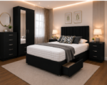 Beautiful Black Complete Bedroom Suite - Bed, Mirror Wardrobe & Bedside Tables Included - Image 2