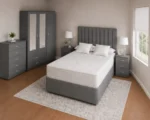 Elegant Grey King Size Bedroom Furniture Package - three Door Wardrobe With Four Drawer - Chest of Five Drawers With Two Bed Side Table