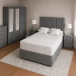 Elegant Grey King Size Bedroom Furniture Package - three Door Wardrobe With Four Drawer - Chest of Five Drawers With Two Bed Side Table
