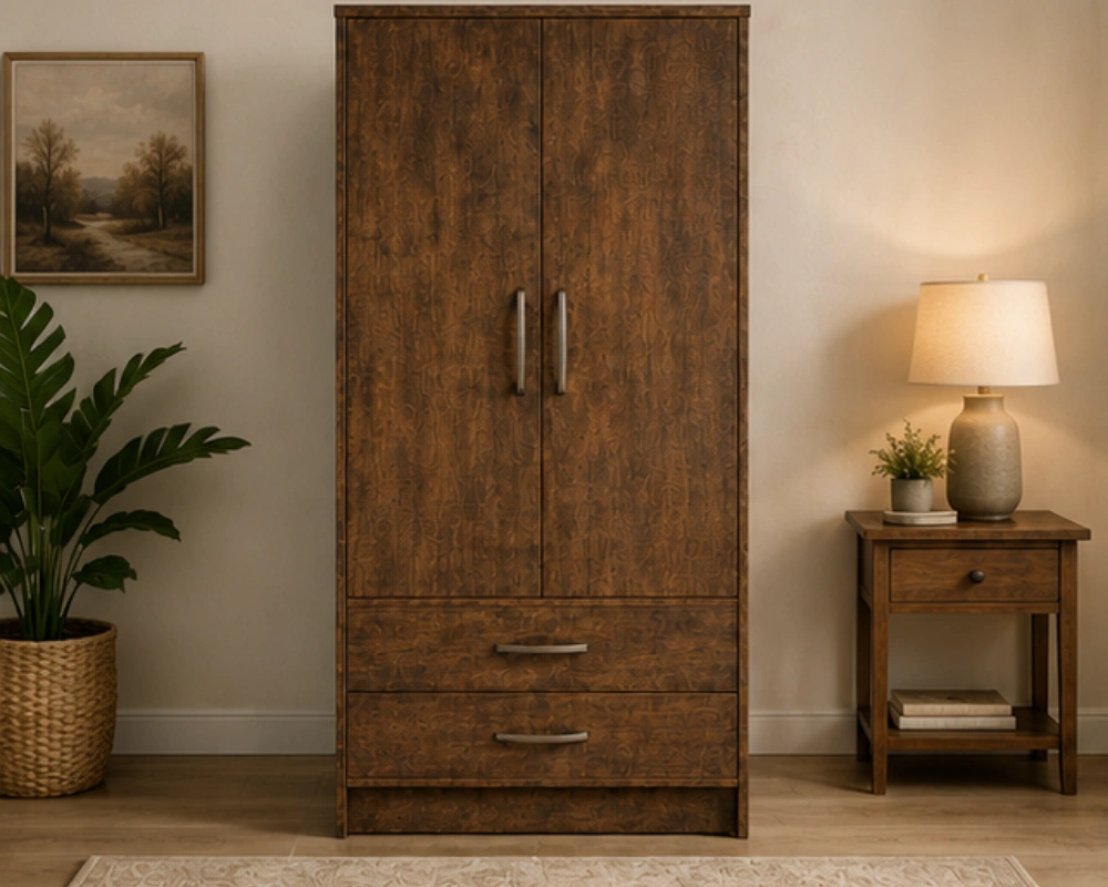 Small Bedroom Wardrobe (12) Luxury Double Door Bedroom Wardrobe - Contemporary Two Door Wardrobe Cabinet - Deluxe 2 Door Wardrobe with 2 Drawers - Image 1