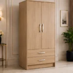2 Door Wooden Wardrobe with 2 Drawers with Oak colors wardrobe - Elegant 2 Door Wardrobe with Dual Drawers