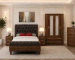 Classic Double Bed Furniture Set - four Door Wardrobe With Four Drawer - Chest of Five Drawers With Two Bed Side Table - Image 6