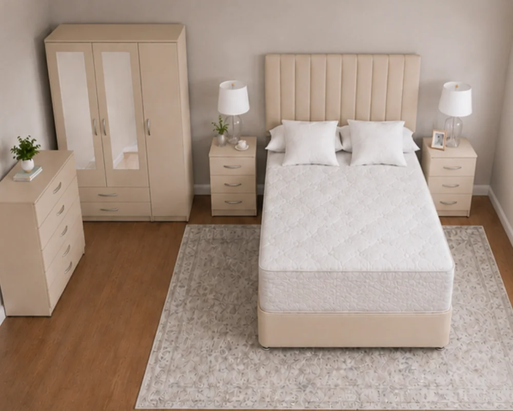 Sophisticated Bedroom Furniture Collection (2) Double Bed Bedroom Set - three Door Wardrobe With Four Drawer - Chest of Five Drawers With Two Bed Side Table - Image 1