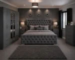 Luxury Double Bed Furniture Set – Six Door Wardrobe with Two Full Length Mirrors & Four Bottom Drawers – Chest of Five Drawers with Two Bed Side Tables